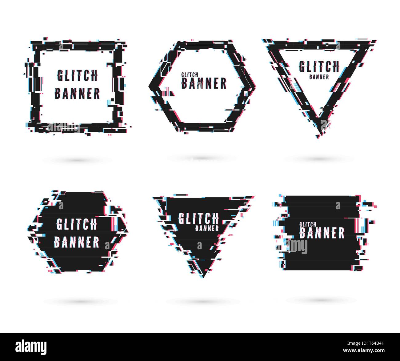 Geometrische Form Banner mit Glitch Wirkung. Die digitale Technologie moderne Plakat und Flyer Vorlage. Vector Illustration Stock Vektor