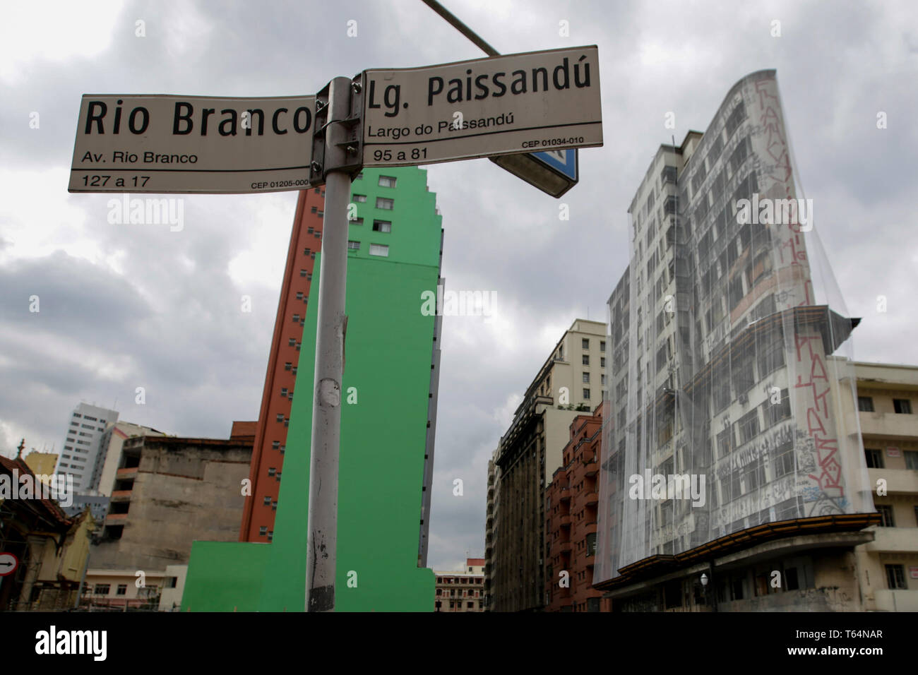 SP - Sao Paulo - 03/26/2019 - Feuer Gebäude Wilton Paes de Almeida abgeschlossen ist 1 Jahr - Am Morgen des 1. Mai, 2018 The Wilton Paes de Almeida Gebäude, in Largo do Paissandu entfernt, im Stadtzentrum von Sao Paulo, fing Feuer auf der fünften Etage zu verfangen, weil ein Kurzschluss in einer Klimaanlage, nur etwas über eine Stunde später ist der 24-stöckige Gebäude aufgrund der hohen temepraces zusammengebrochen und kam unten, 7 Menschen ums Leben gekommen und Dutzende von Familien in den Ort wurden obdachlos. Foto: Suamy Beydoun/AGIF Stockfoto