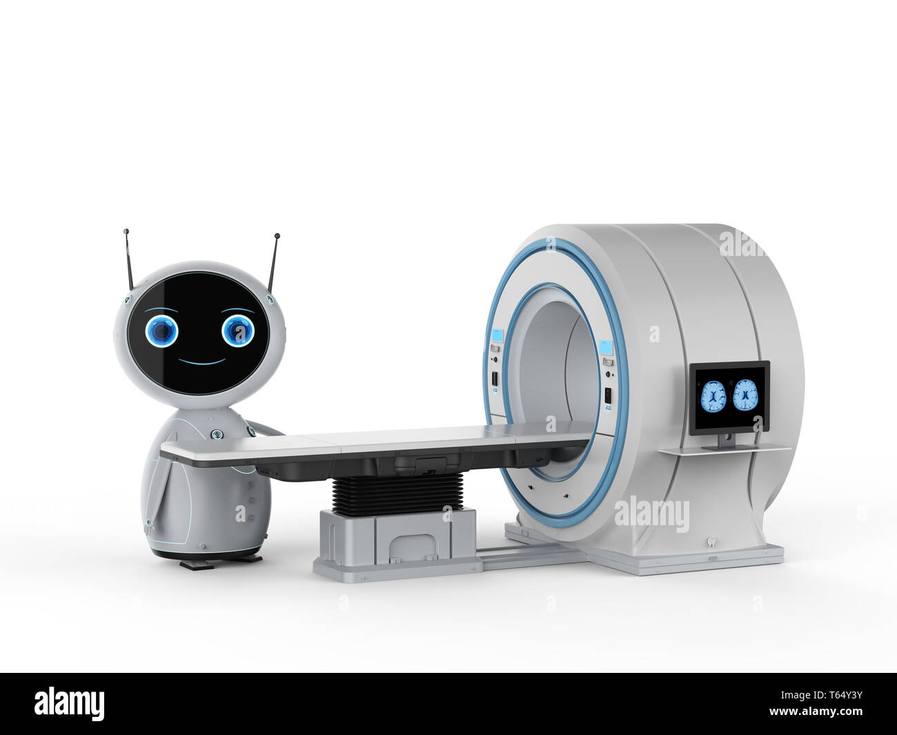 3D-rendering MRT-Scan Maschine gesteuert durch ai Robot Stockfoto
