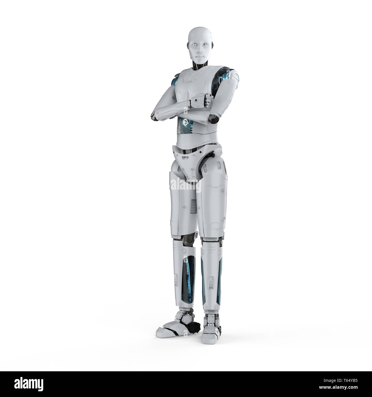 3D-Rendering humanoide Roboter Arm auf weißem Hintergrund gekreuzt Stockfoto