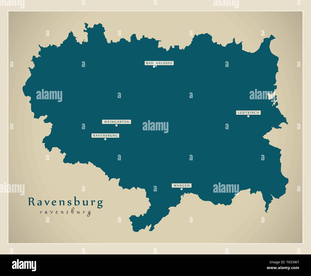 Moderne Karte - Kreis Ravensburg der baden-wuerttembergischen DE Stock Vektor