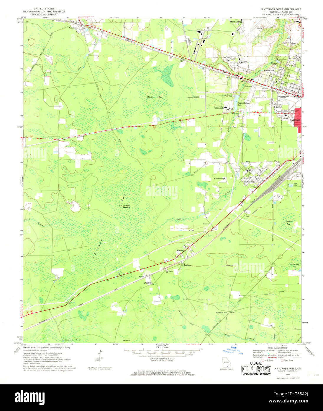 USGS TOPO Karte Georgia ga Waycross West 247258 1967 24000 Wiederherstellung Stockfoto