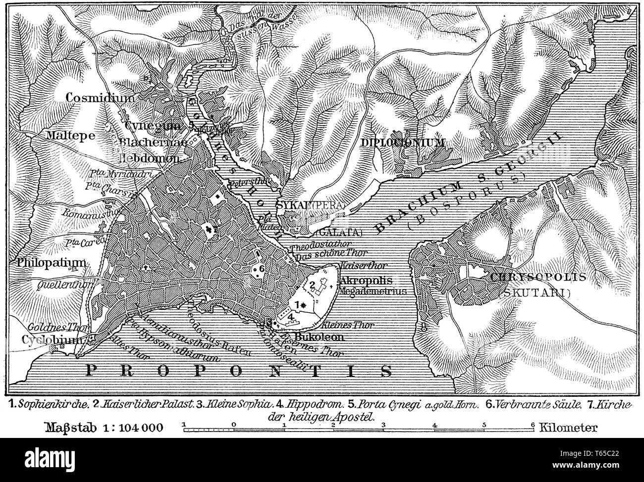 Plan von Konstantinopel in byzantinischer Zeit, Stockfoto