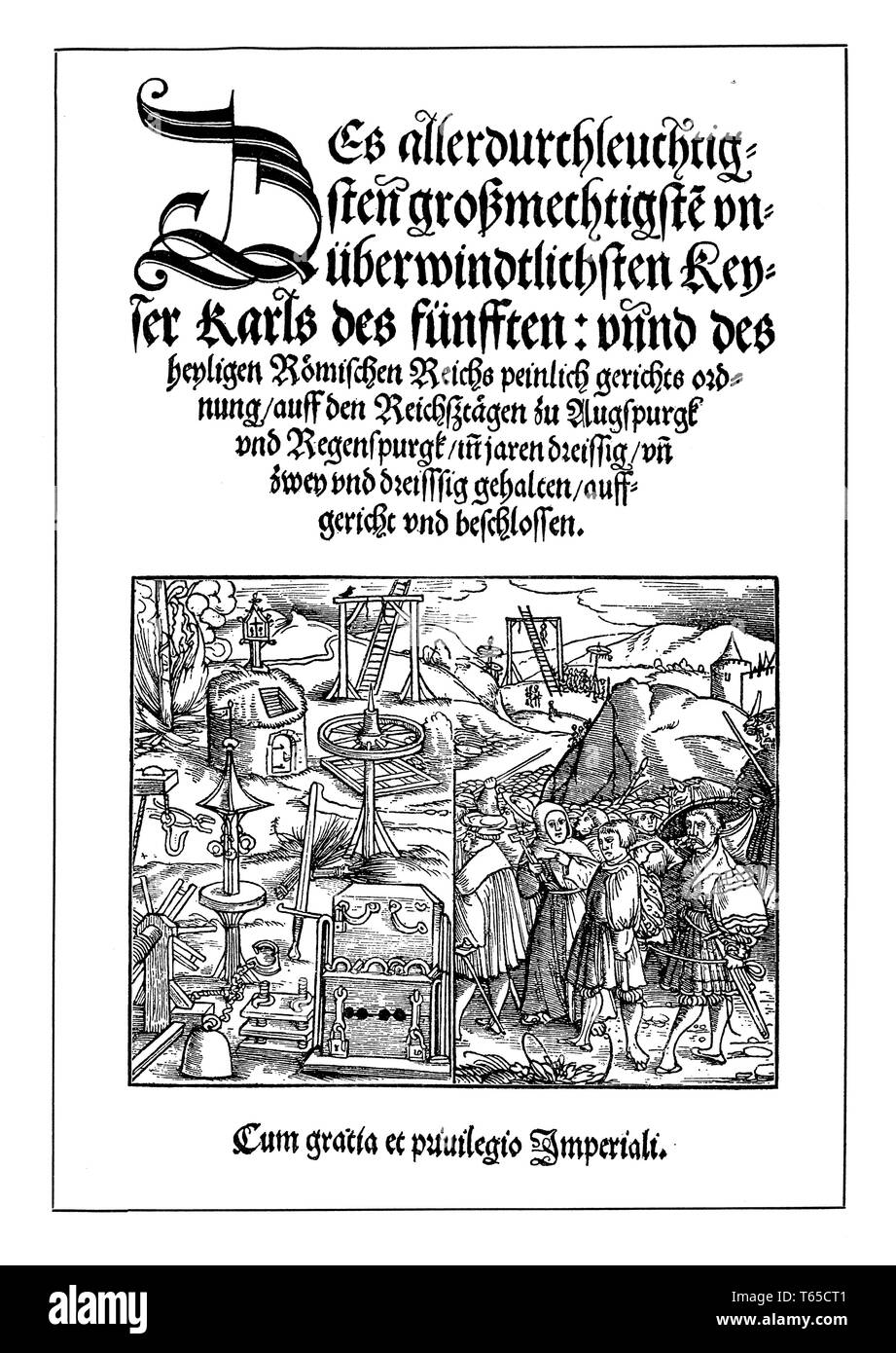 Faksimile der Titel von Karl V. "Peinliche Halsgerichtsordnung", Stockfoto