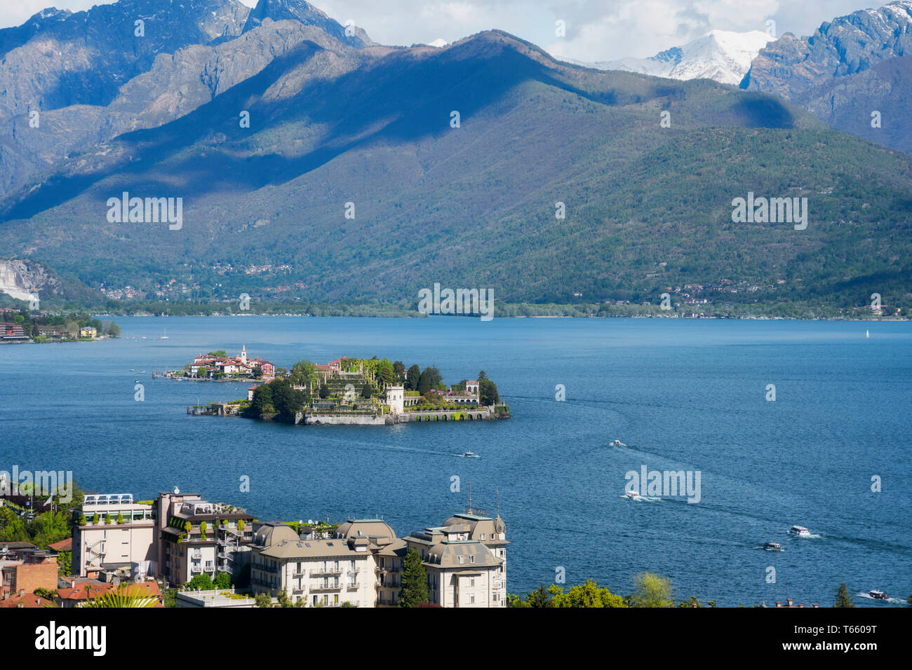 Isola Bella und Isola dei Pescatori, der berühmten Inseln am Lago Maggiore See. Stresa, Italien Stockfoto