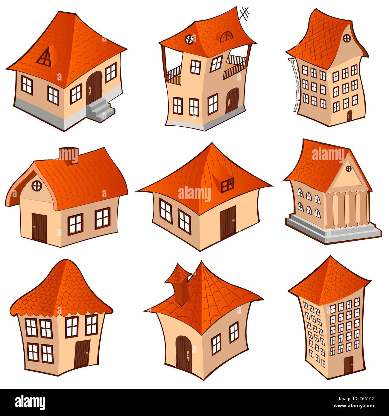 Einstellen der Häuser im Comic-stil auf Weiß Stock Vektor