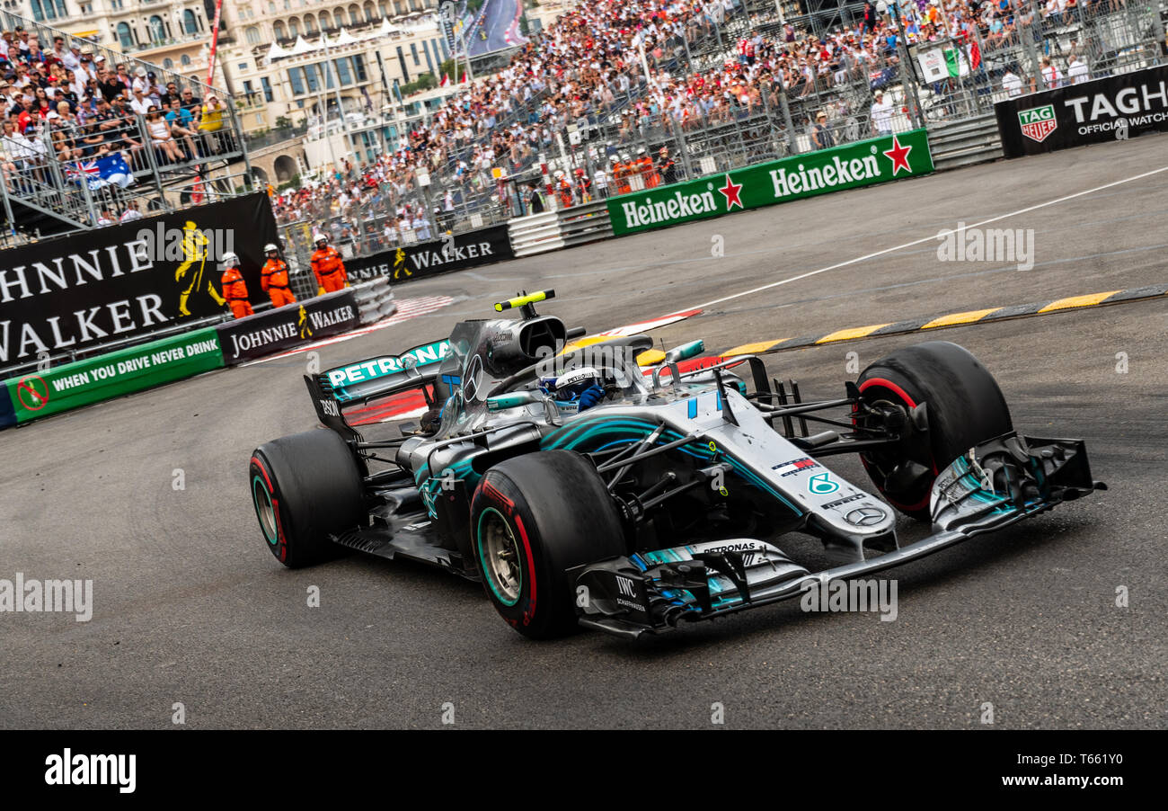 Monte Carlo / Monaco - 05/27/2018 - #77 Valtteri Bottas (FIN) in seinem Mercedes W09 während der GP von Monaco Stockfoto