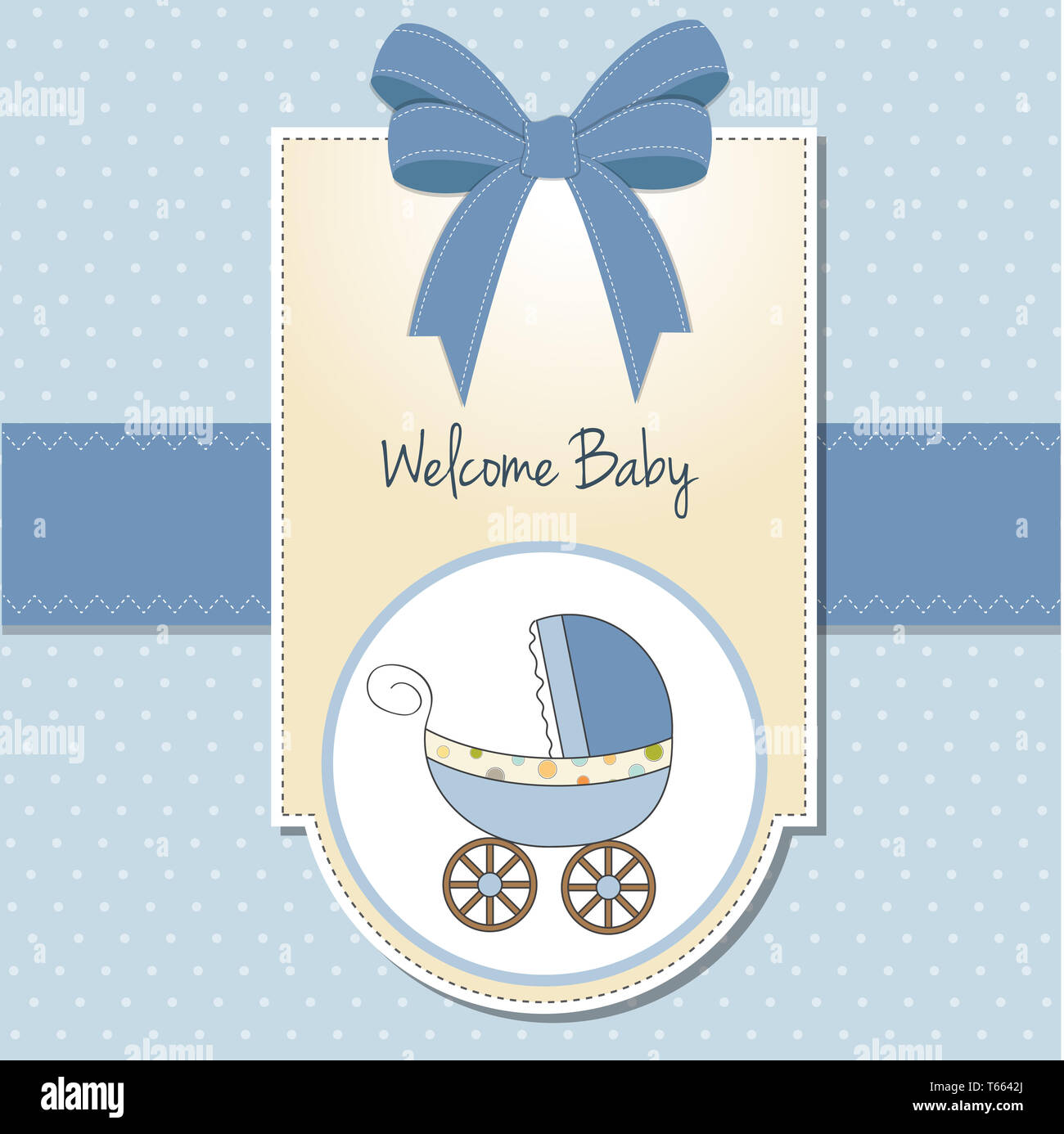 Baby Boy-Dusche-Karte mit Kinderwagen Stockfoto