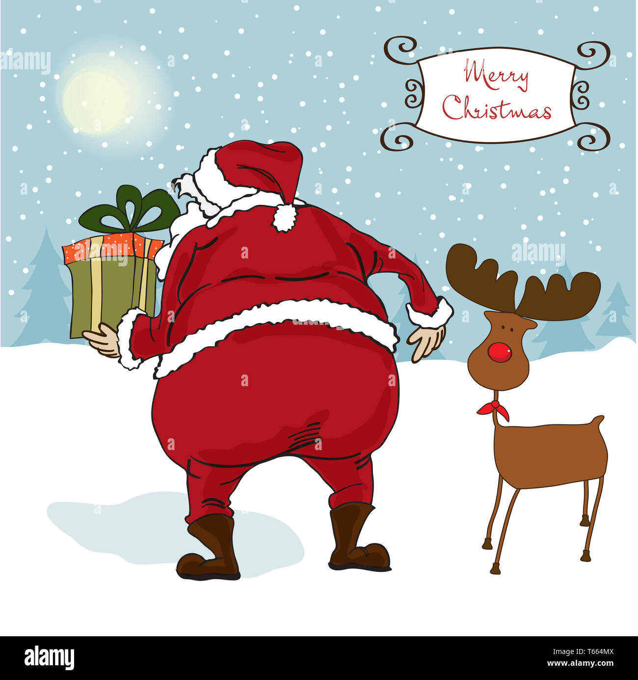 Santa kommt, Weihnachtsgrußkarte Stockfoto
