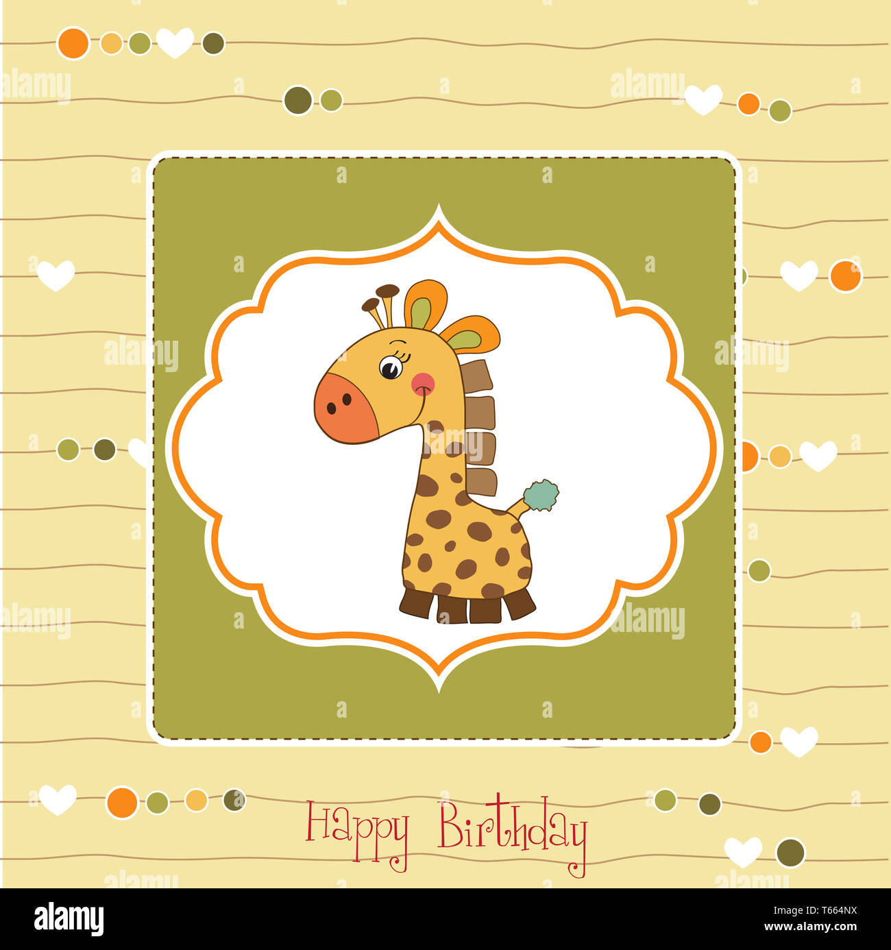 Geburtstagskarte mit Giraffe Spielzeug Stockfoto