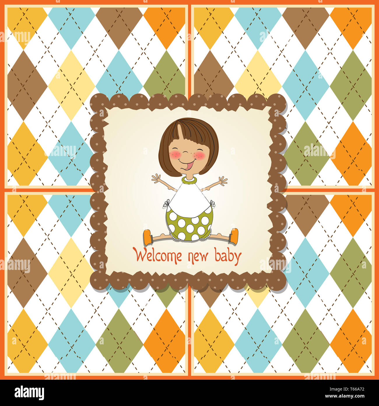 neue Baby-Mädchen-Ankündigung-Karte mit kleinen Mädchen Stockfoto