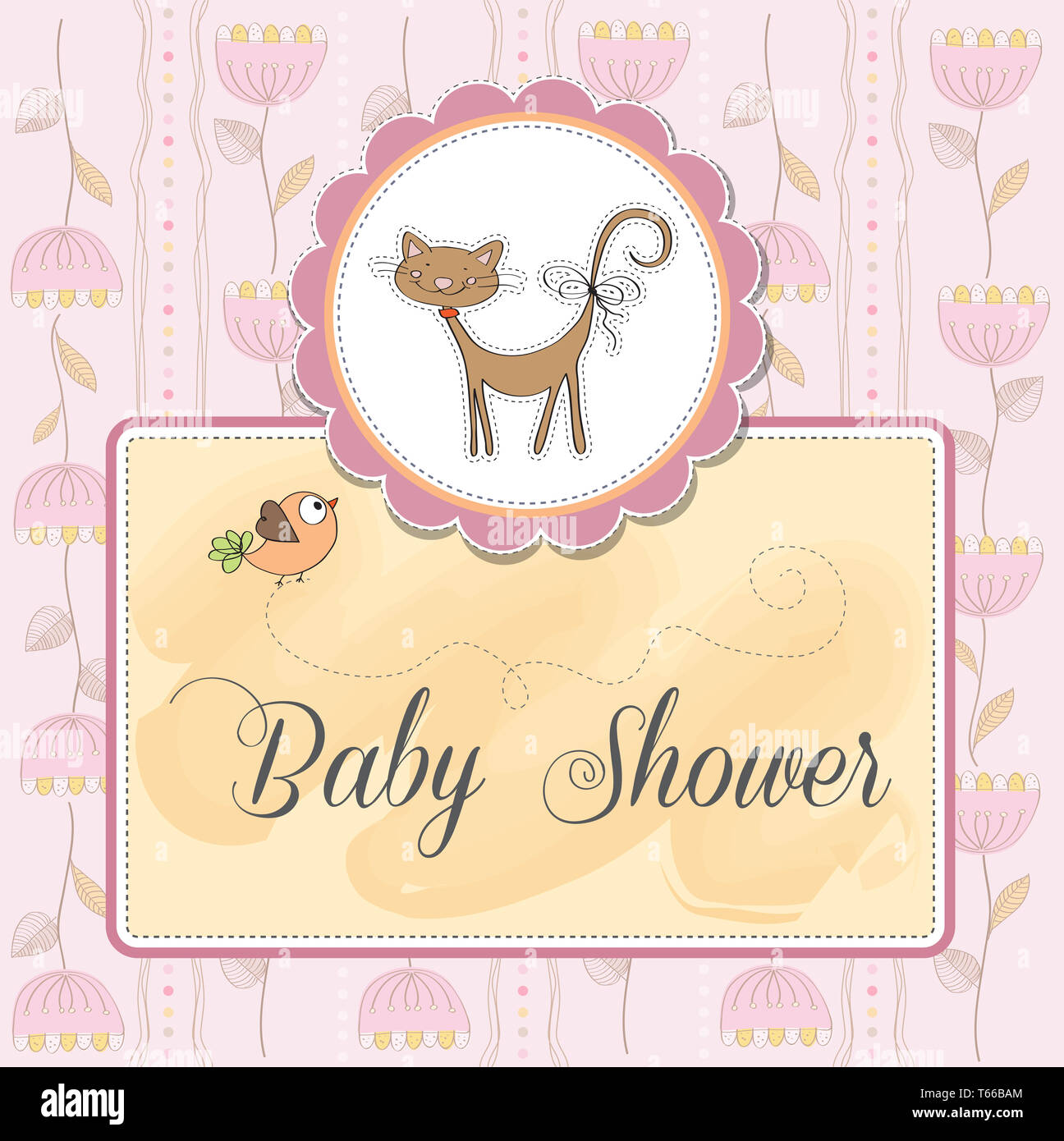 neue Baby-Dusche-Karte mit Katze Stockfoto