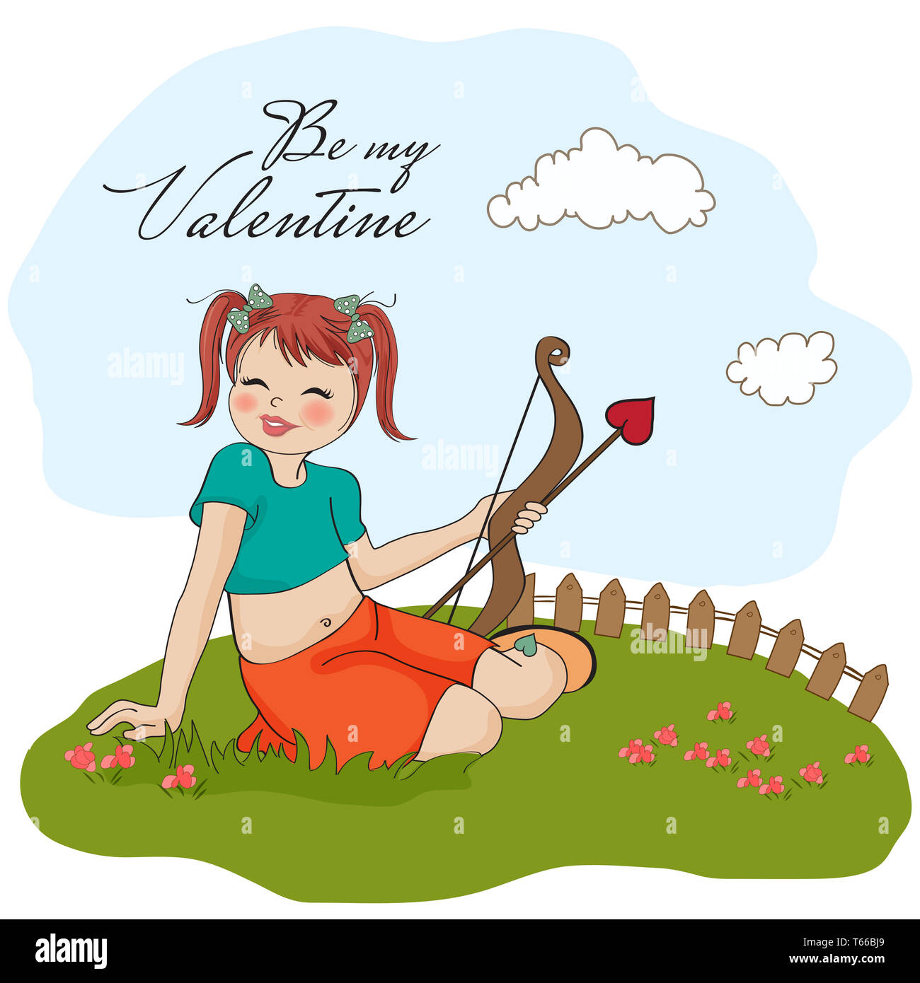 junge hübsche Mädchen mit Amor Bogen. Valentinstag cardy Stockfoto