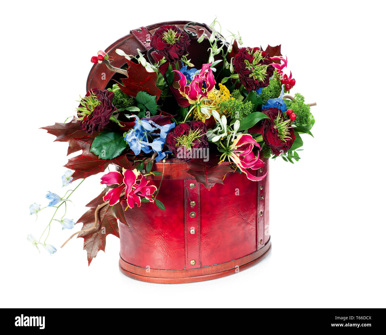 Farbenfrohe abstrakte Blumenschmuck von Rosen, Lil Stockfoto