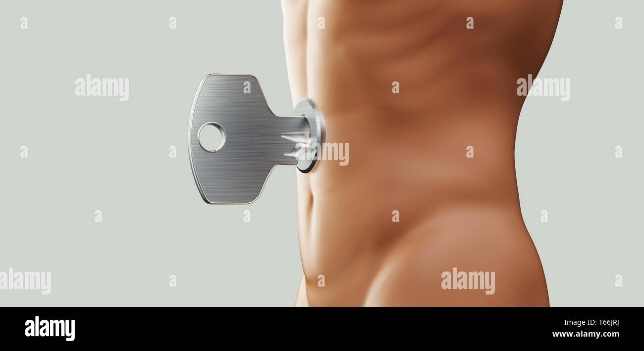 Menschlicher Bauch mit Schlüssel, 3d-Rendering Stockfoto