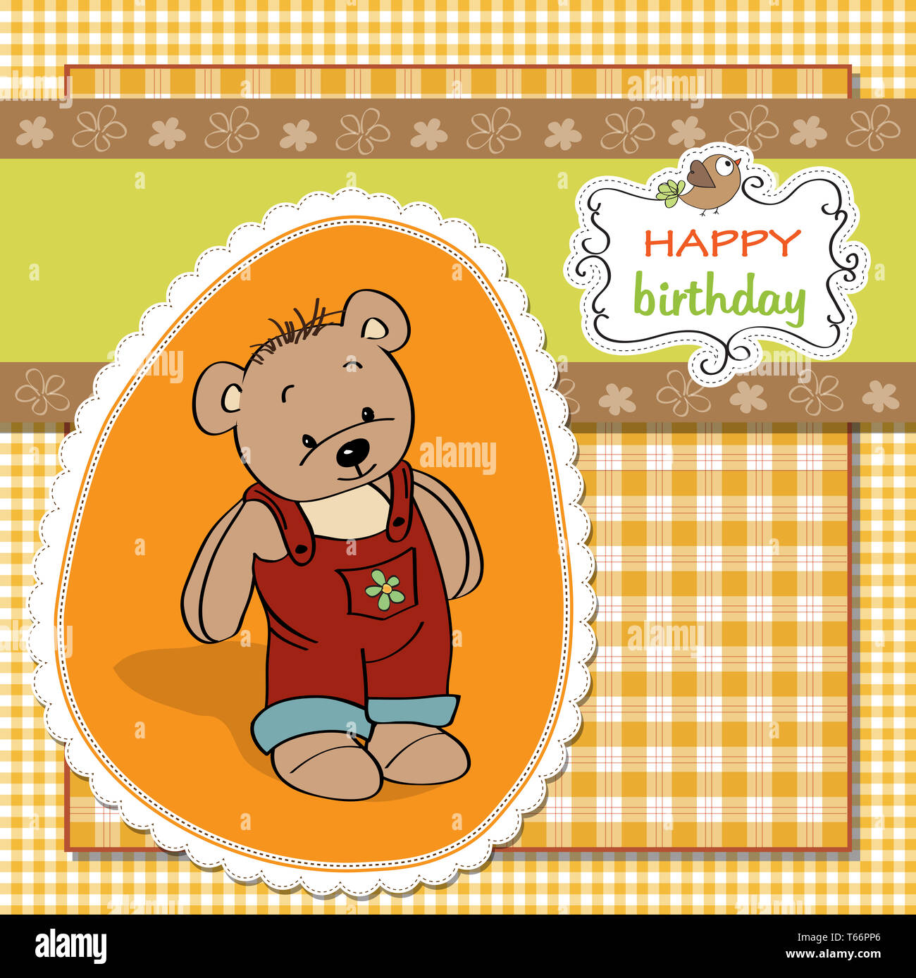Geburtstag Grußkarte mit Teddybär Stockfoto