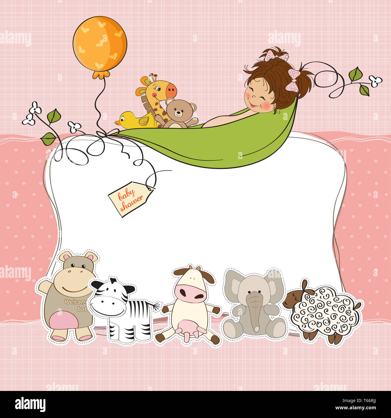 Baby-Mädchen-Dusche-Karte Stockfoto