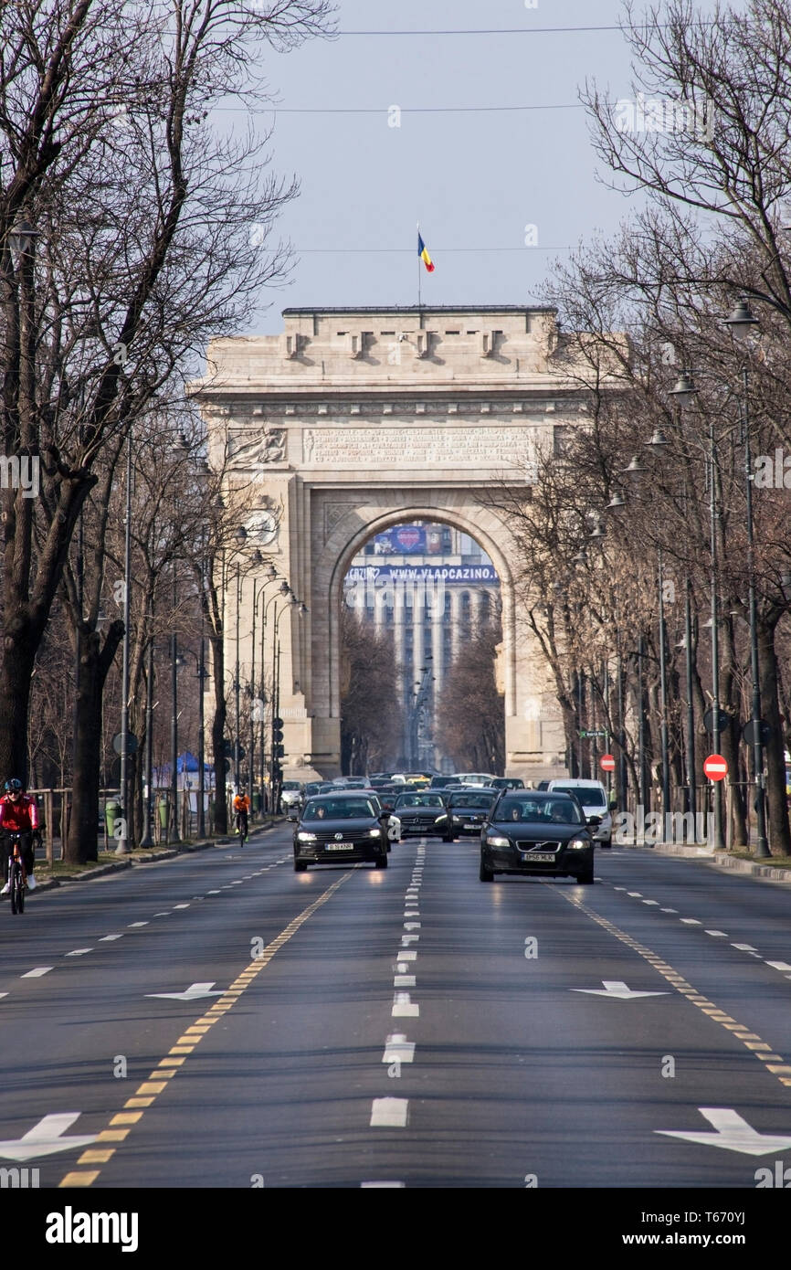 Der Arcul de Triumf oder Triumphbogen, Bukarest, Rumänien Stockfoto