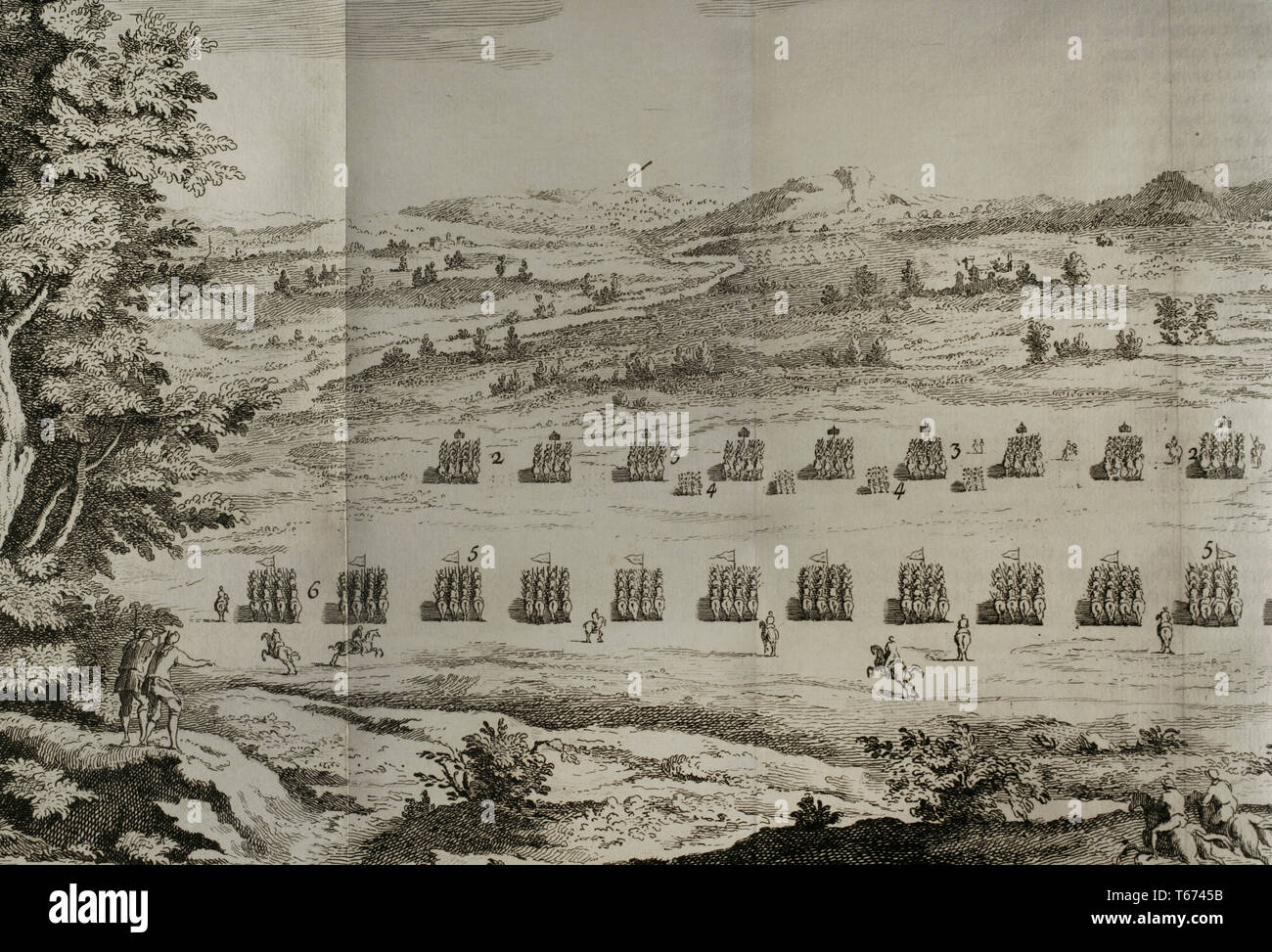 Geschichte von polybius. Band IV. Französische Ausgabe aus dem Griechischen übersetzt von Dom Vincent Thuillier. Kommentare der militärischen Wissenschaft angereichert mit kritischen und historische Notizen von M. de Folard. Paris, Chez Pierre Gandouin, Julien-Michel Gandouin, pierre-francois Giffart und Nicolas-Pierre Armand, 1728. Kavallerie Kampf zwischen Römern und Karthagern, 3. Jahrhundert v. Chr.. Gravur. Stockfoto