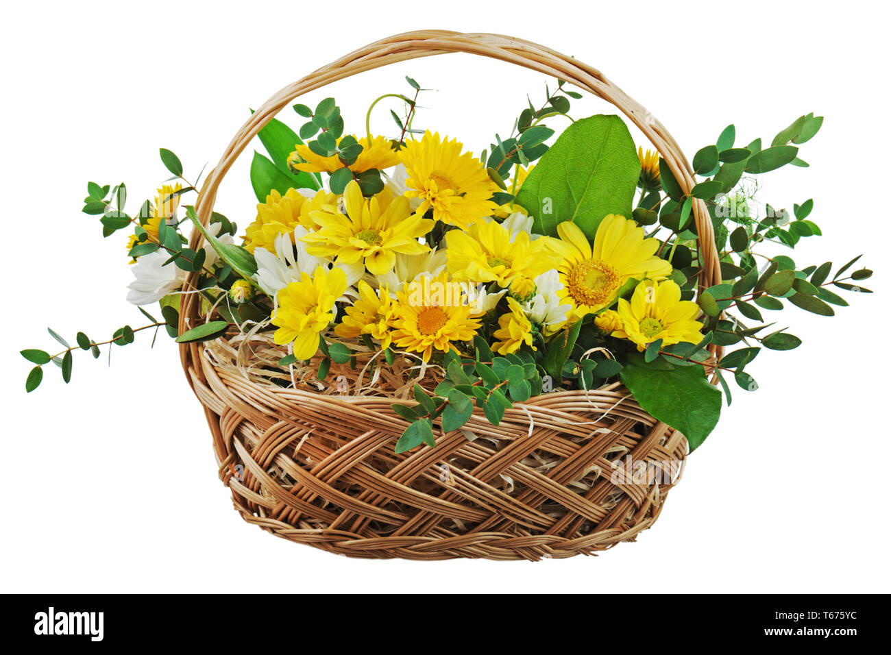 Bunter Blumenstrauß aus Gerbera in wicker Geschenk Aalen Stockfoto