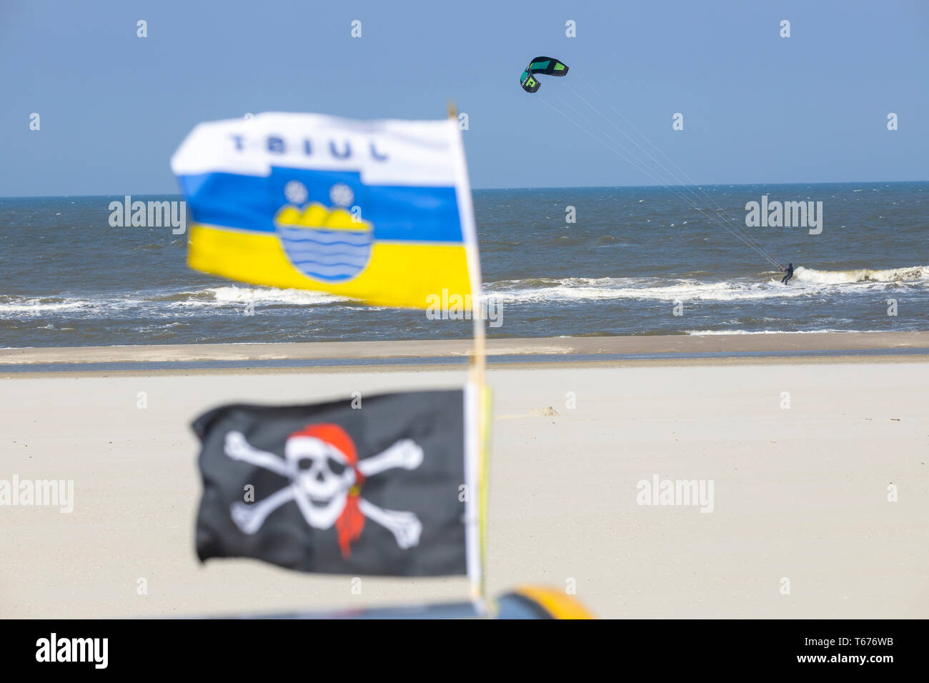 Nordsee Insel Juist, Ostfriesland, Juist Flagge, Piraten Flagge, Niedersachsen, Deutschland, Stockfoto