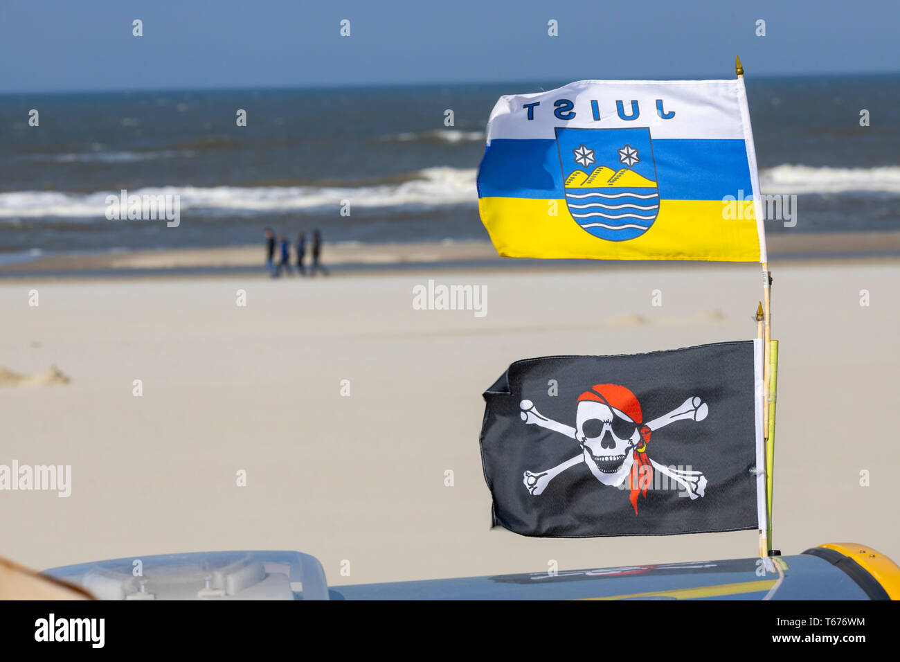 Nordsee Insel Juist, Ostfriesland, Juist Flagge, Piraten Flagge, Niedersachsen, Deutschland, Stockfoto
