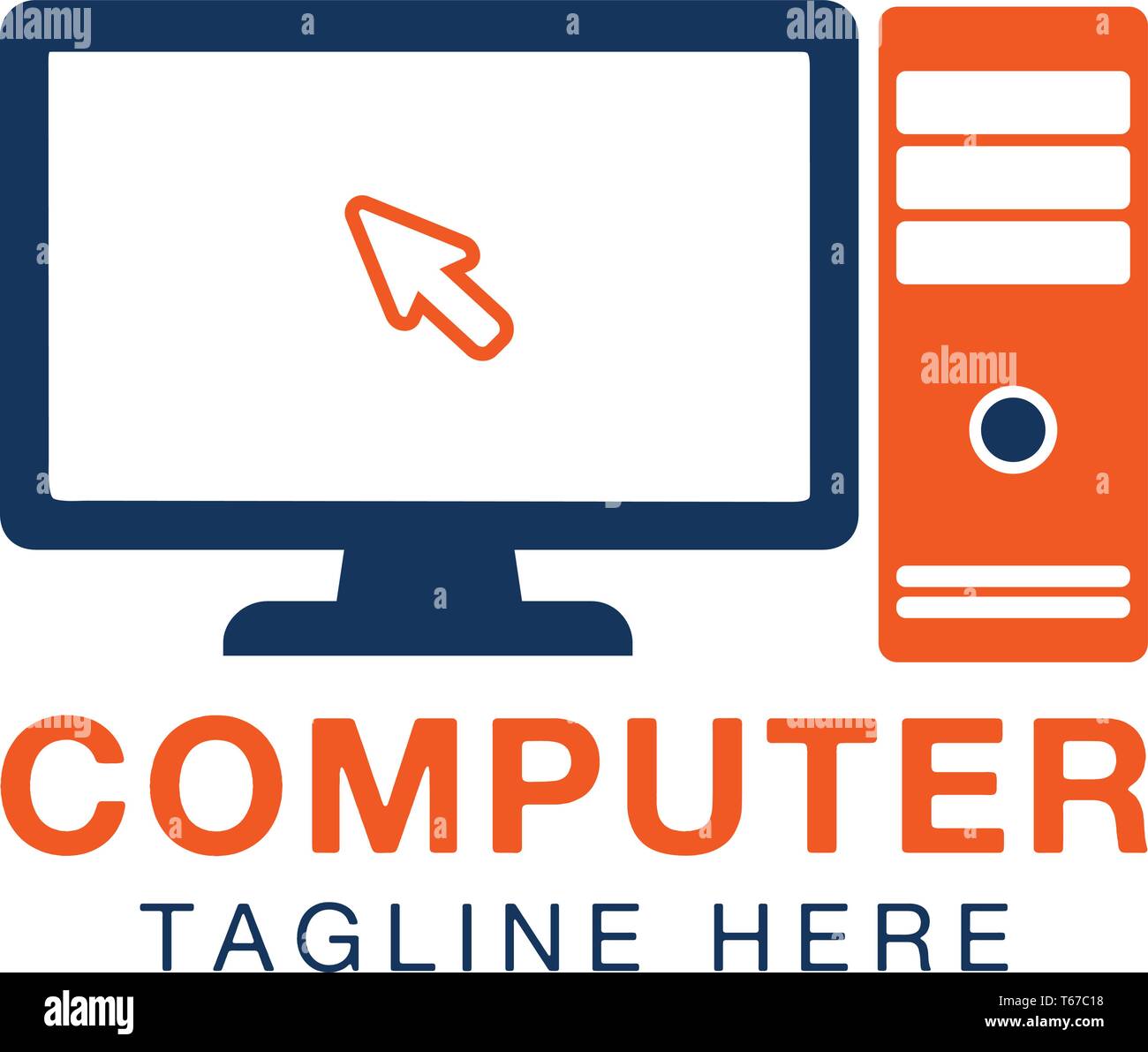 Computer logo mit Monitor und CPU-Symbol Stock Vektor