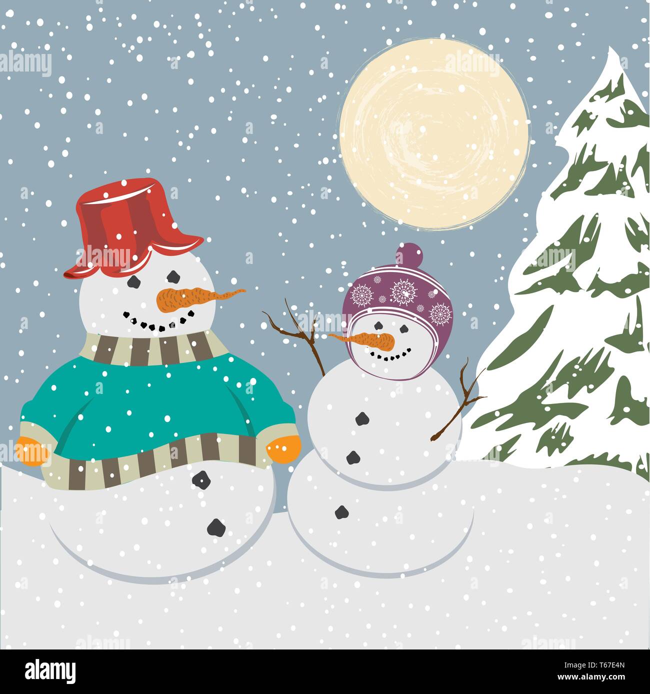 Vintage Weihnachten Poster mit Schneemänner Stockfoto