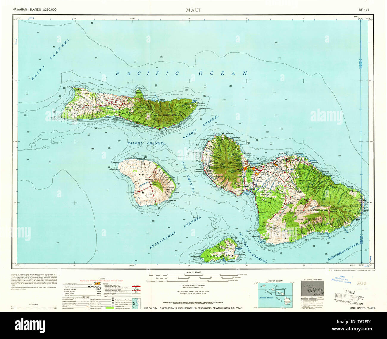 USGS TOPO Karte Hawaii HI Maui 349933 1966 250000 Restaurierung Stockfoto