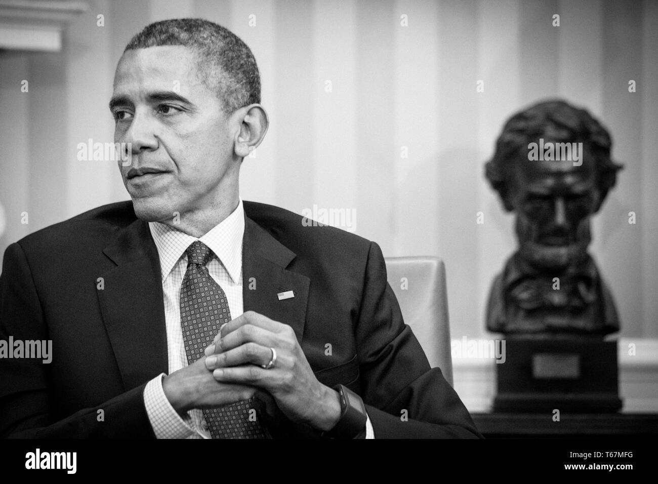 Generalsekretär der NATO, Herrn Jens Stoltenberg, Besuche des Weißen Hauses und des US-Präsidenten Barack Obama. Stockfoto