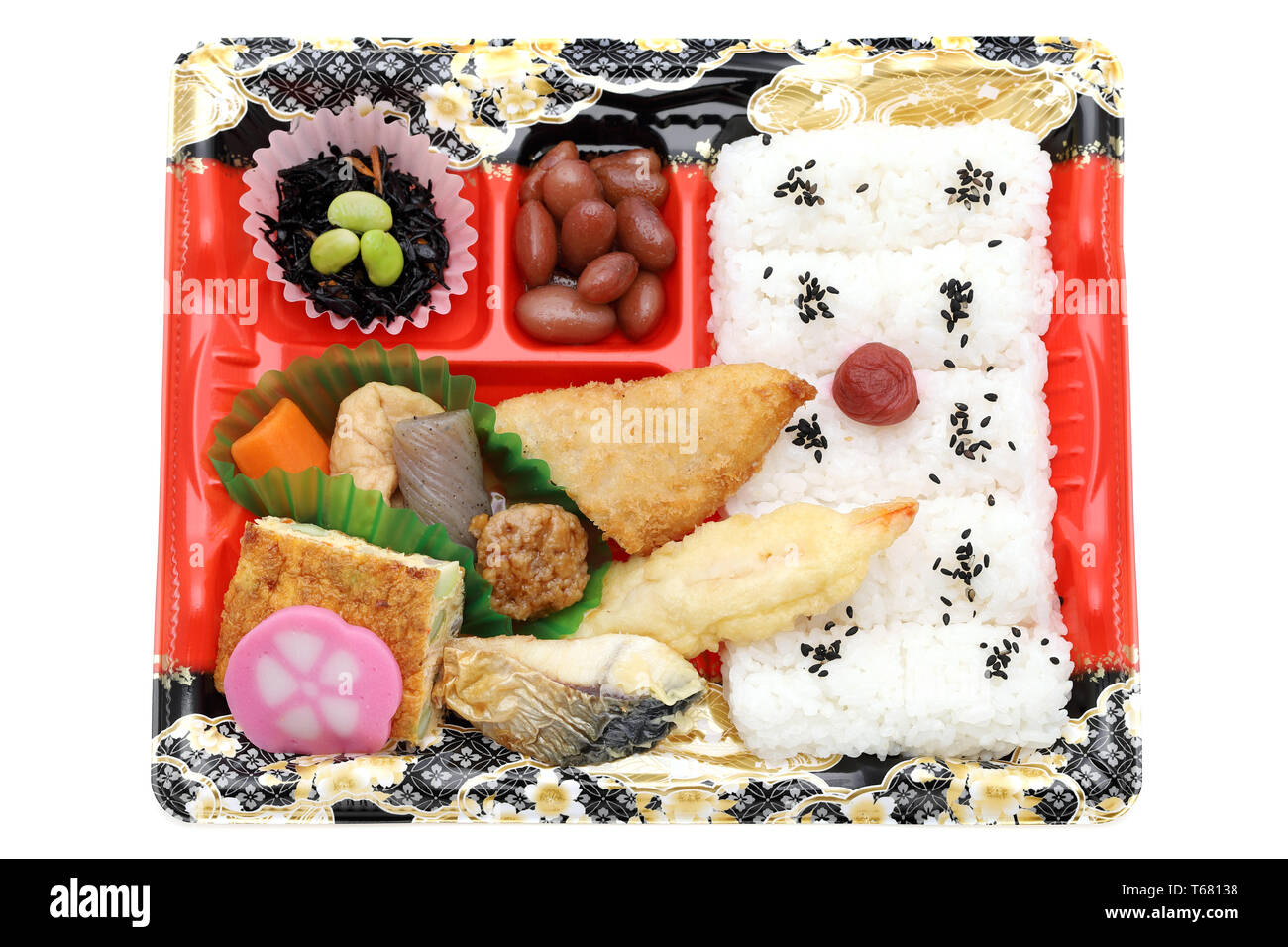 Japanische Bento Mittagessen isoliert auf weißem Hintergrund Stockfoto