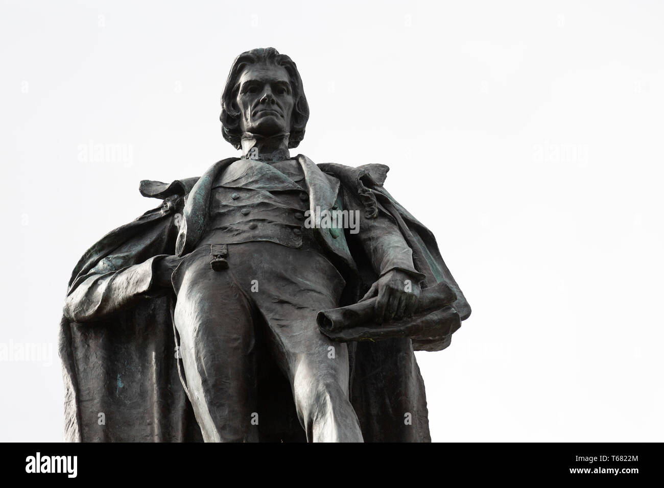 Statue von John Caldwell Calhoun in Charleston, South Carolina, USA. Die Statue tops eine Spalte auf Marion Square. Stockfoto