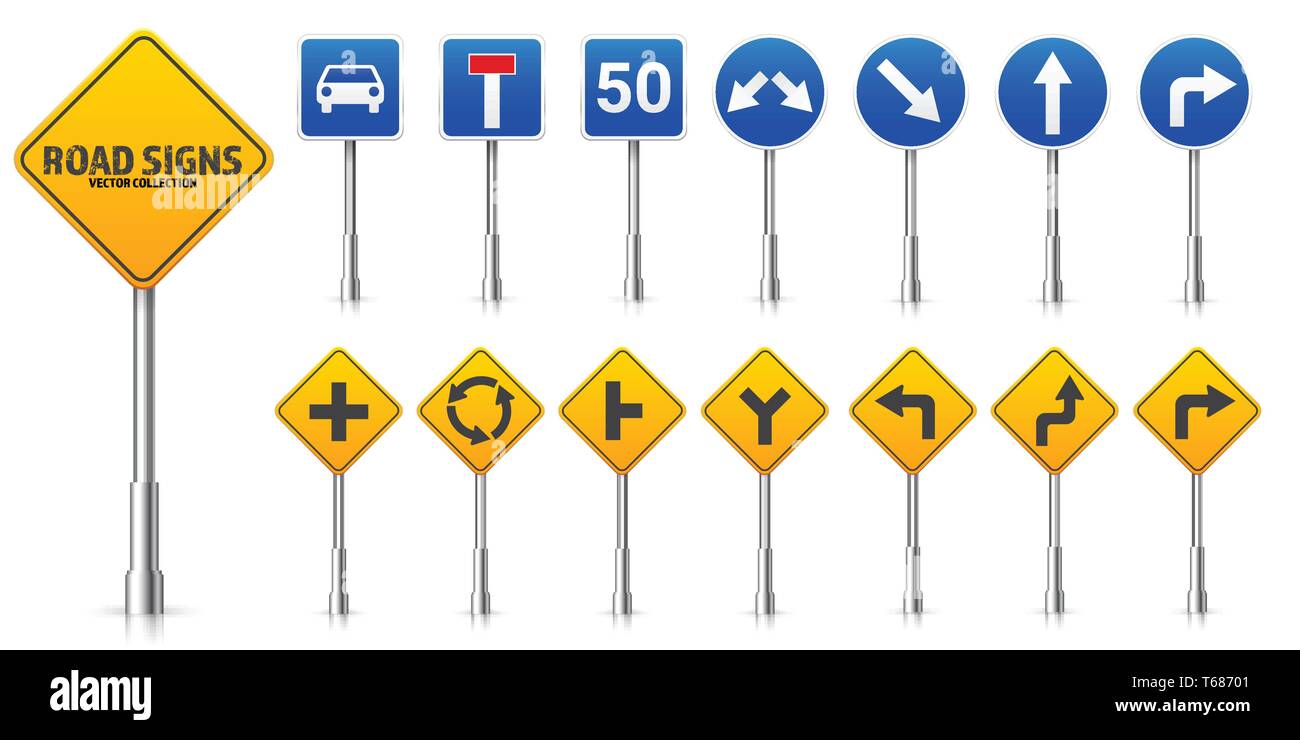 Straße Autobahn ordnungspolitische Zeichen gesetzt. Traffic Control und Lane. Stop und Ertrag. Vector Illustration. Stock Vektor