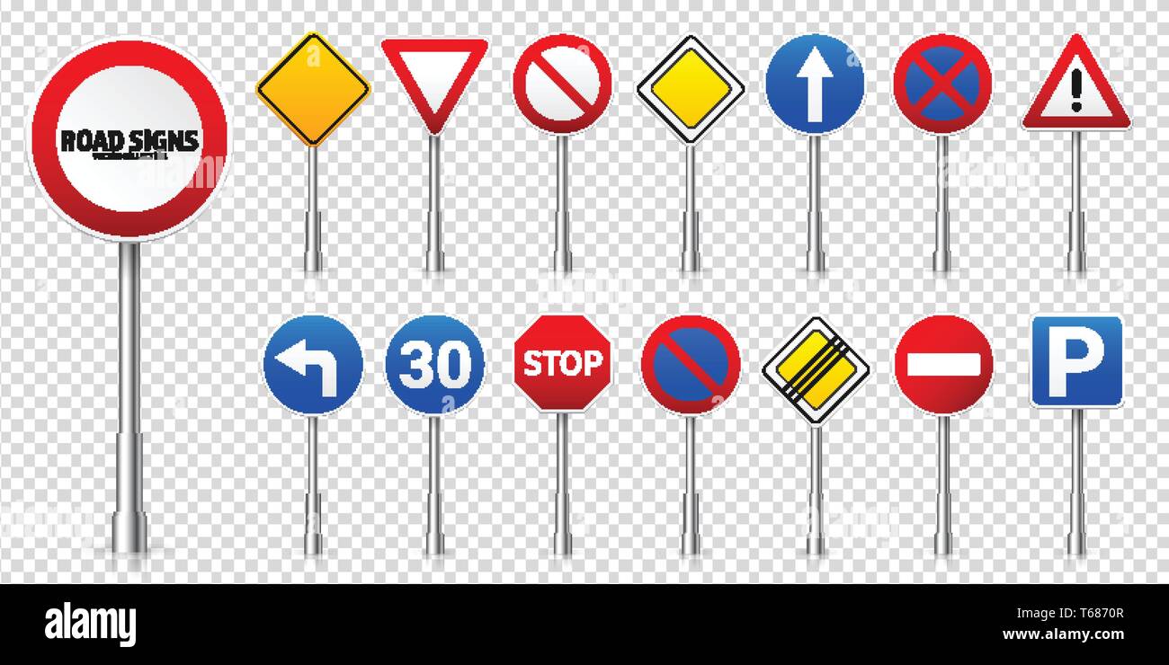 Straße Autobahn ordnungspolitische Zeichen gesetzt. Traffic Control und Lane. Stop und Ertrag. Vector Illustration. Stock Vektor