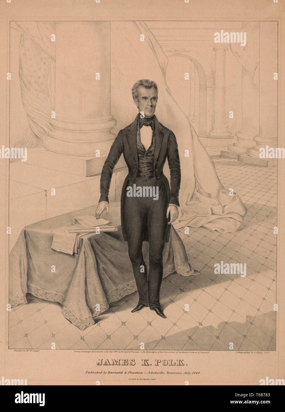 James K. Polk, Lithographie von A. Hoffy, Gedruckt von P.S.: Duval, von Barnard & Freeman, Nashville, Tennessee, Juli 1844 veröffentlicht. Stockfoto