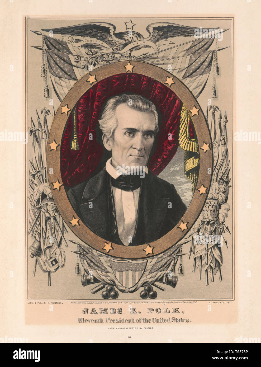 James K. Polk, Elfter Präsident der Vereinigten Staaten, Lithographie und von N. Currier von einer Daguerreotypie von Plumbe, 1846 veröffentlicht. Stockfoto