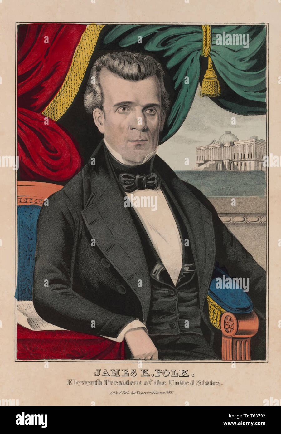 James K. Polk, Elfter Präsident der Vereinigten Staaten, Lithographie und von N. Currier, 1846 veröffentlicht. Stockfoto