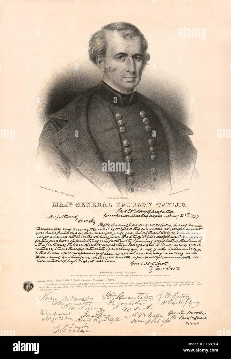 Maj. General Zachary Taylor, J. Atwood, Lithographie von P.S.: Duval, von J. Atwood, Philadelphia, 1847 veröffentlicht, lackiert Stockfoto