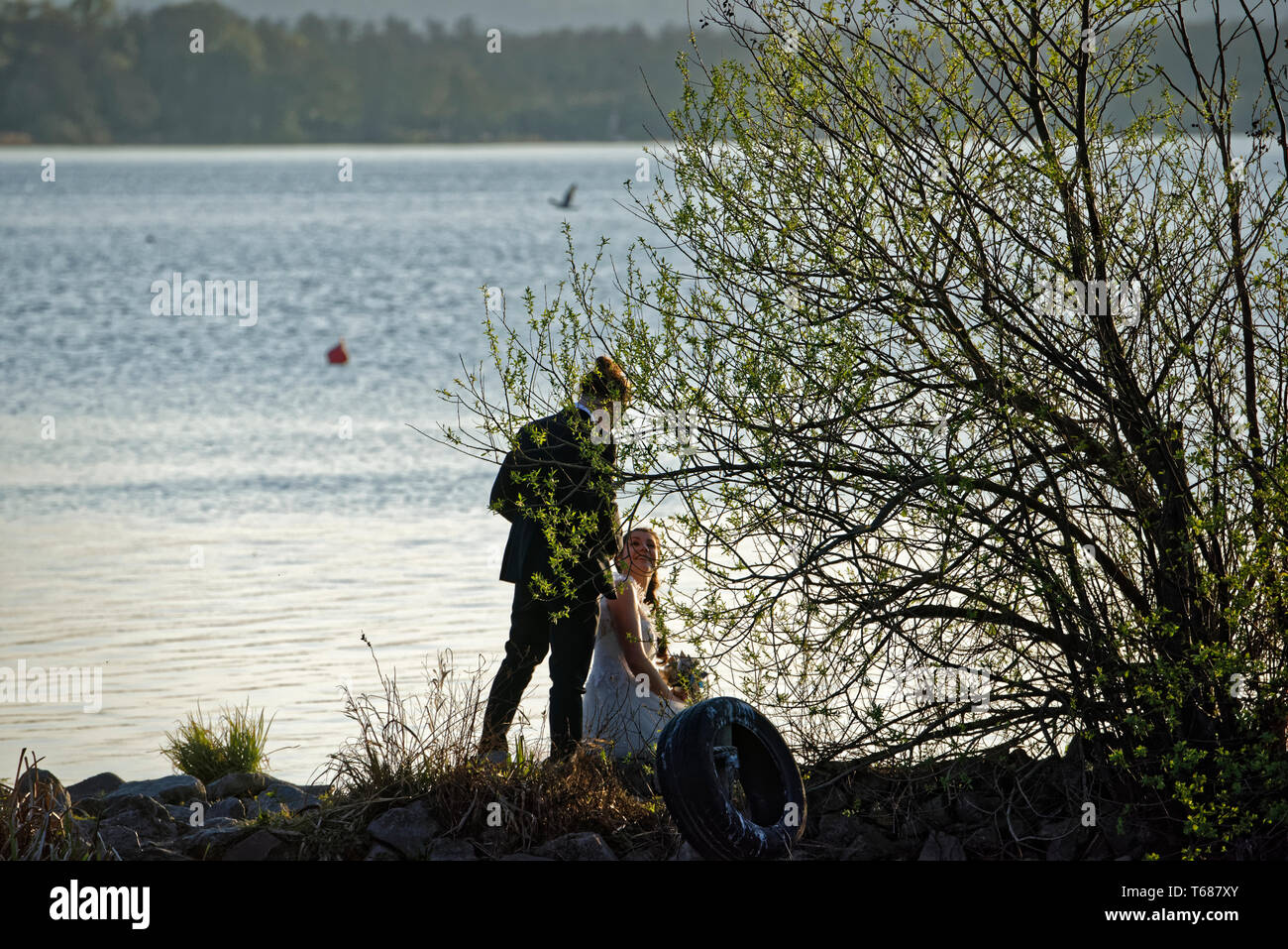 Brautpaar am Strand Stockfoto