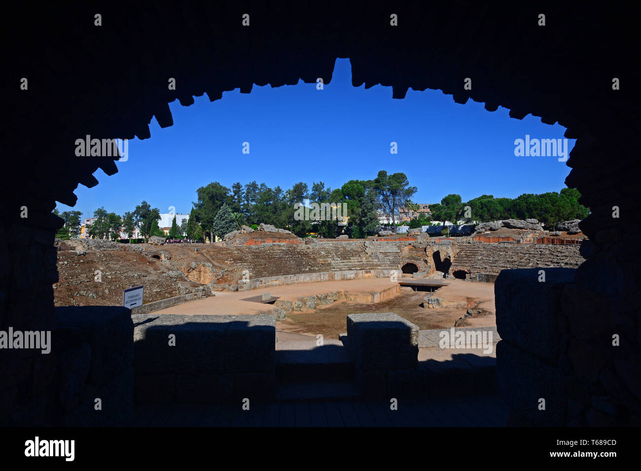 Das Amphitheater von Merida (Anfiteatro de Merida) ist eine Burgruine römische Amphitheater in die römische Kolonie Emerita Augusta, das heutige Mérida gelegen, Stockfoto