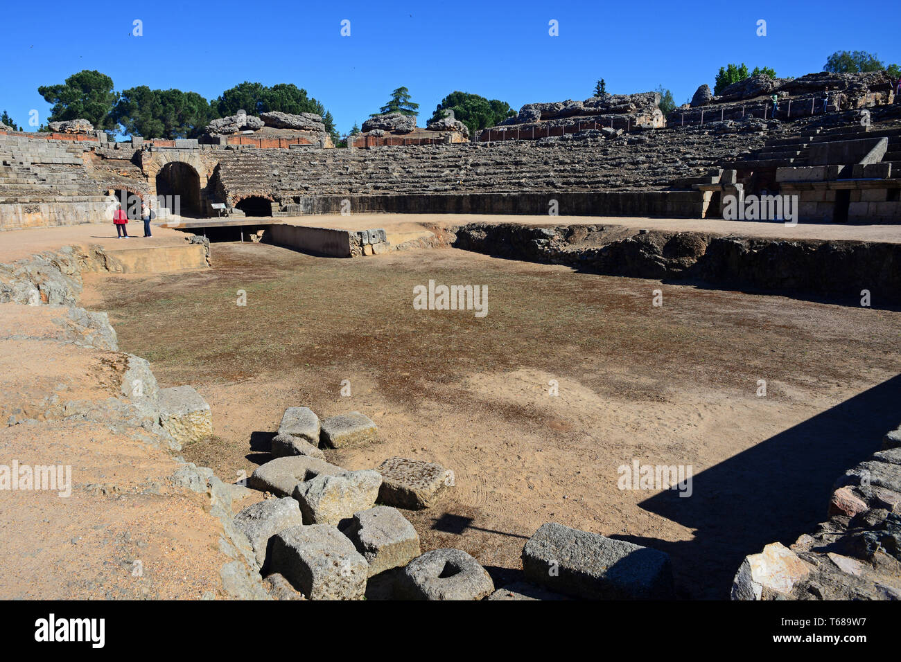 Das Amphitheater von Merida (Anfiteatro de Merida) ist eine Burgruine römische Amphitheater in die römische Kolonie Emerita Augusta, das heutige Mérida gelegen, Stockfoto