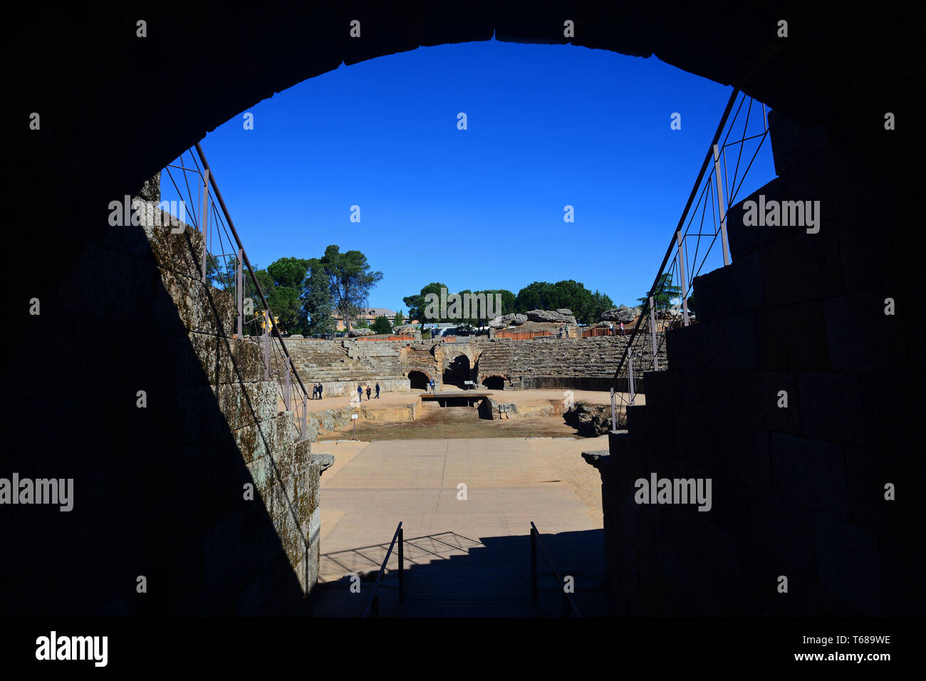 Das Amphitheater von Merida (Anfiteatro de Merida) ist eine Burgruine römische Amphitheater in die römische Kolonie Emerita Augusta, das heutige Mérida gelegen, Stockfoto