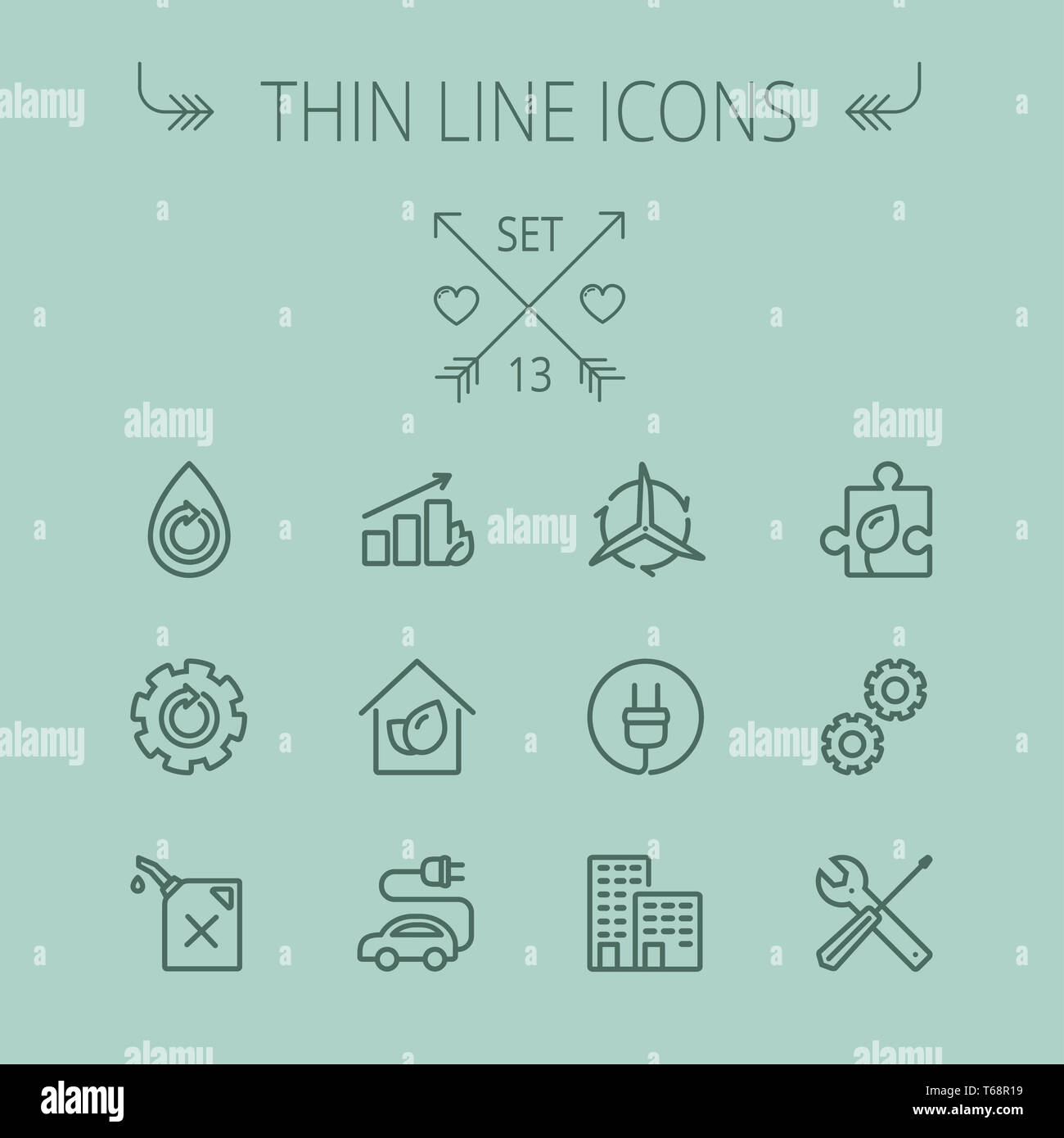 Ökologie-dünne Linie-Icon-set Stockfoto