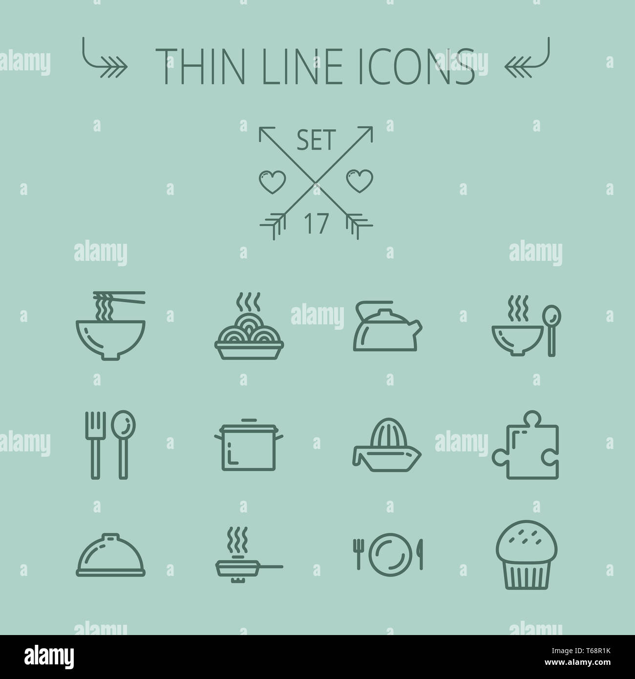 Essen-dünne Linie-Icon-set Stockfoto