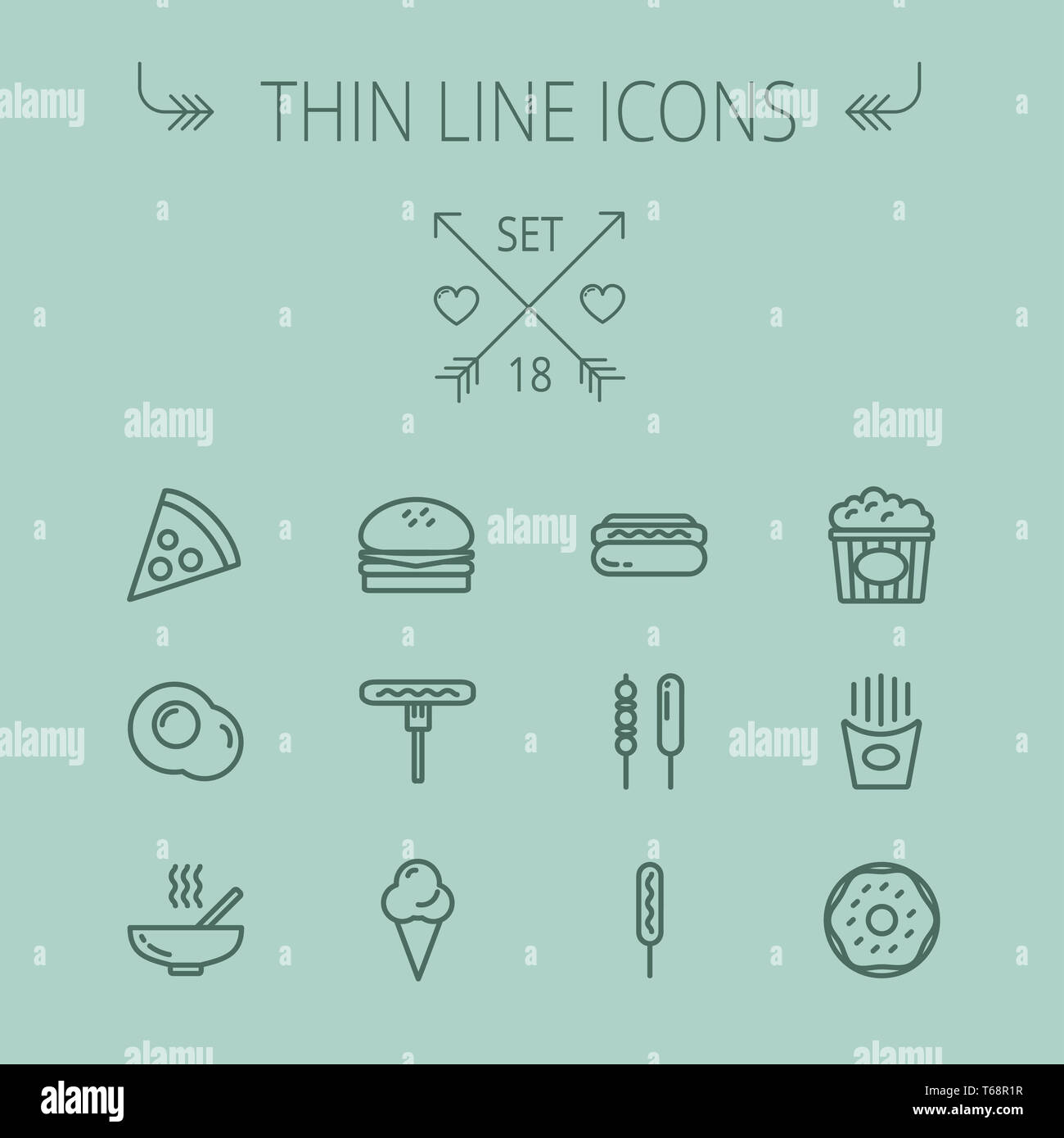 Essen-dünne Linie-Icon-set Stockfoto