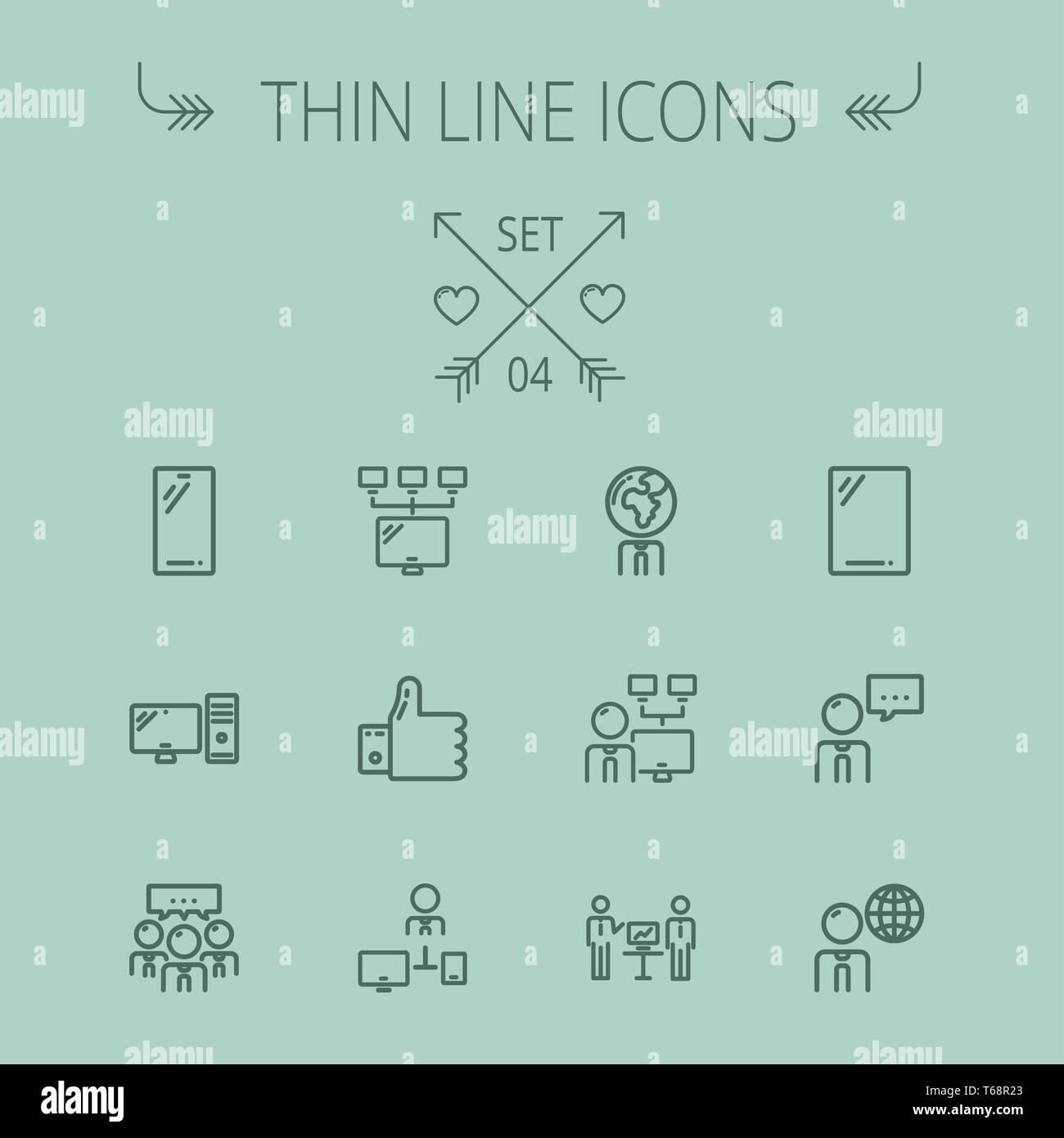 Technologie-dünne Linie-Icon-set Stockfoto