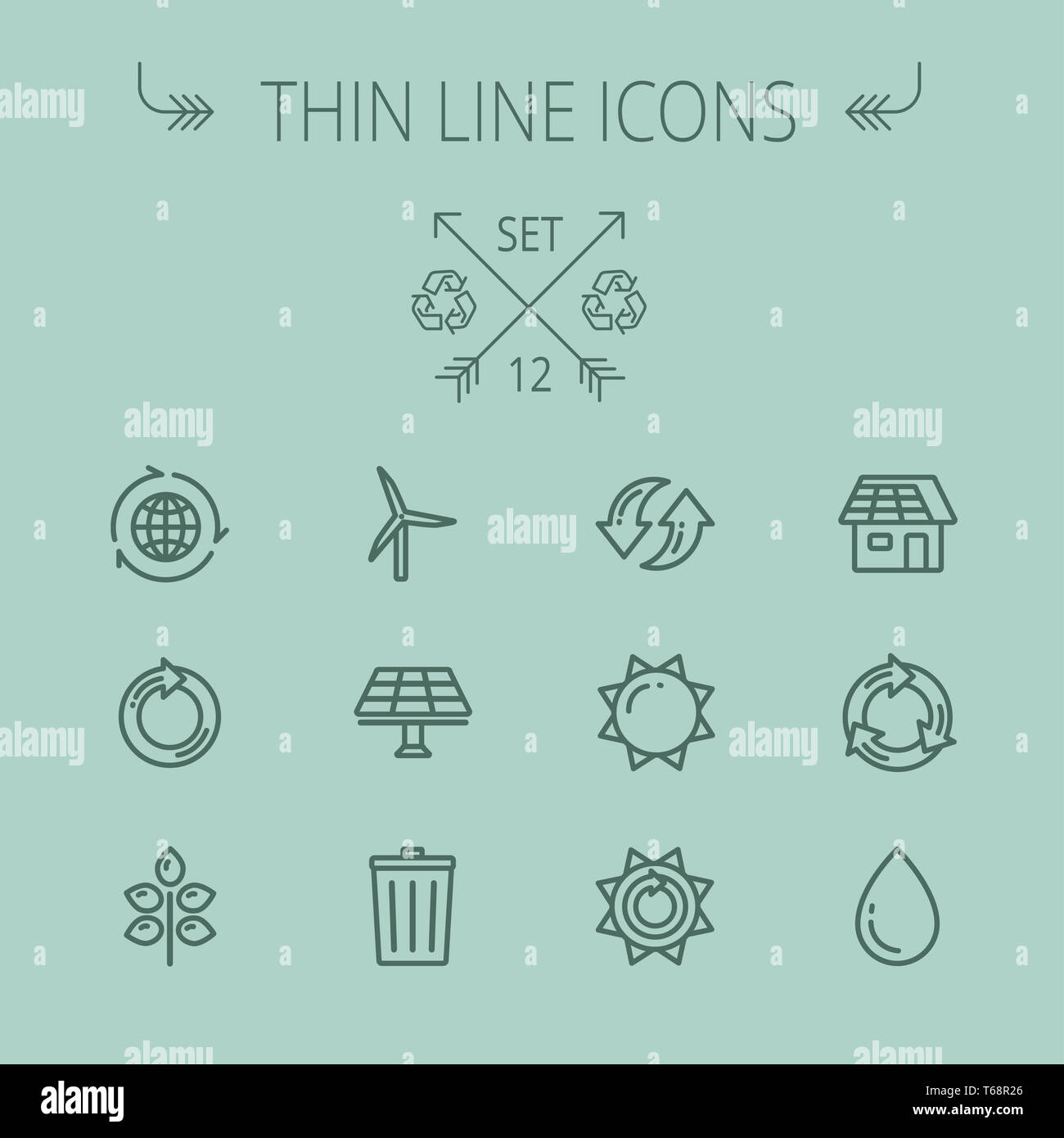 Ökologie-dünne Linie-Icon-set Stockfoto