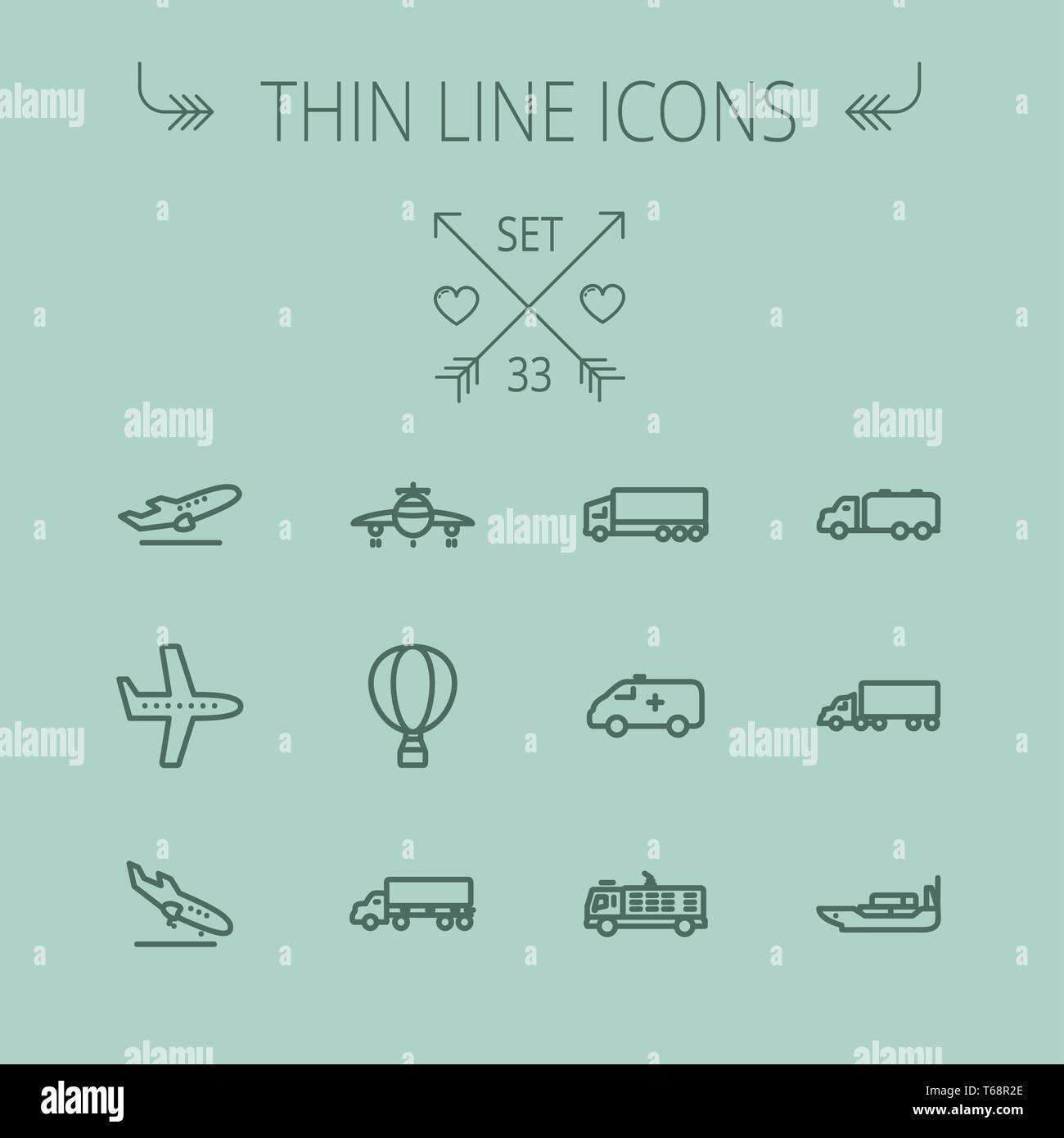 Transport-dünne Linie-Icon-set Stockfoto