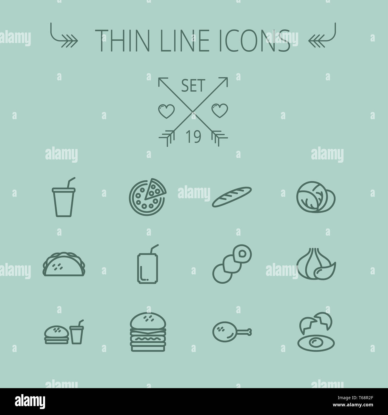 Essen-dünne Linie-Icon-set Stockfoto