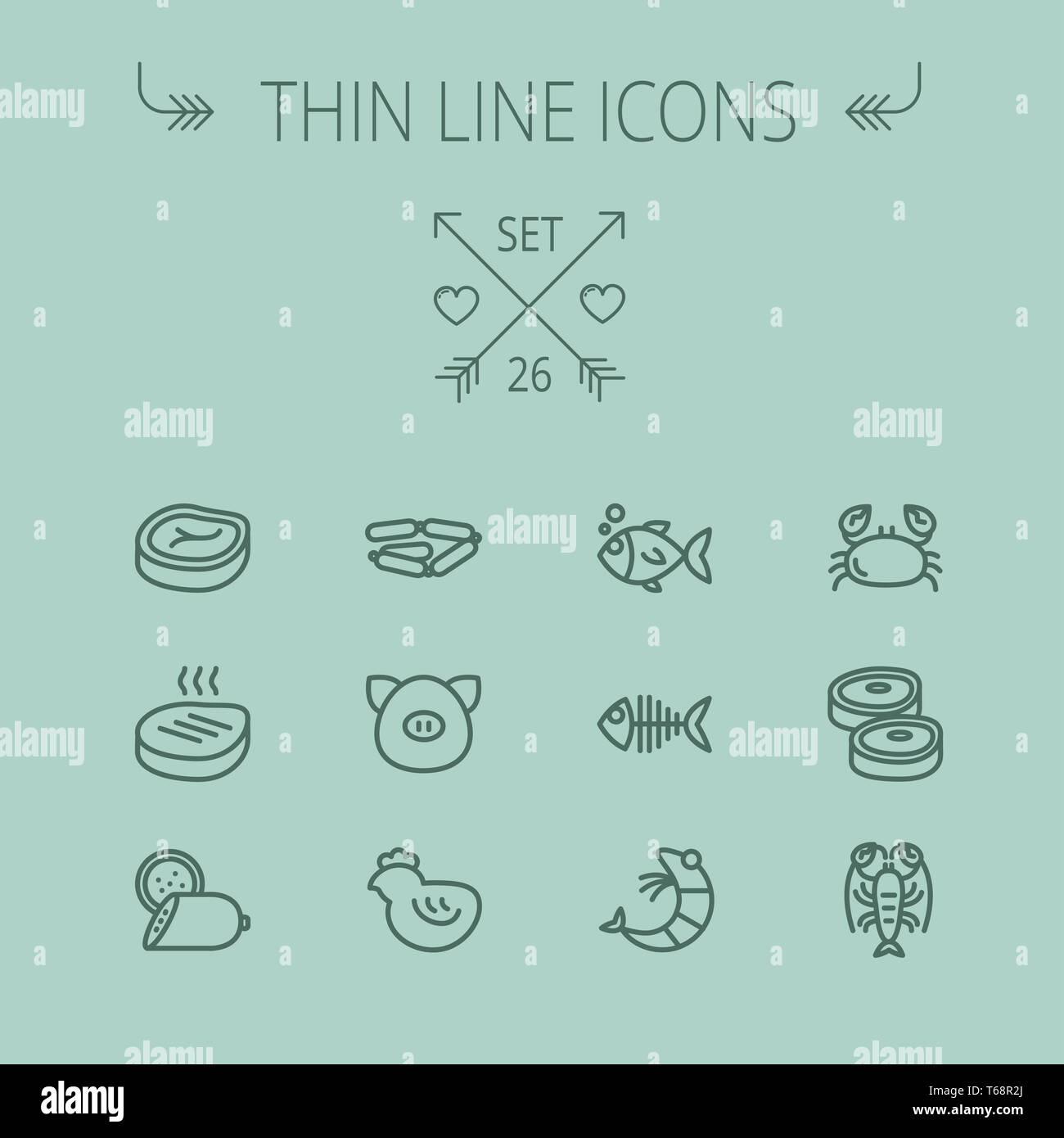 Essen-dünne Linie-Icon-set Stockfoto